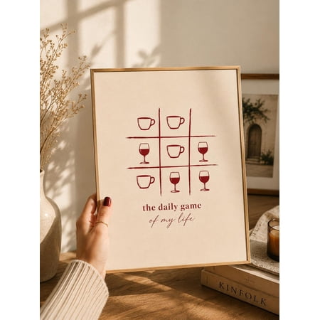 Coffee Wine Wall Art The Daily Game Cozy Kitchen Decor Neutral Apartment Print Wine Lover Gift