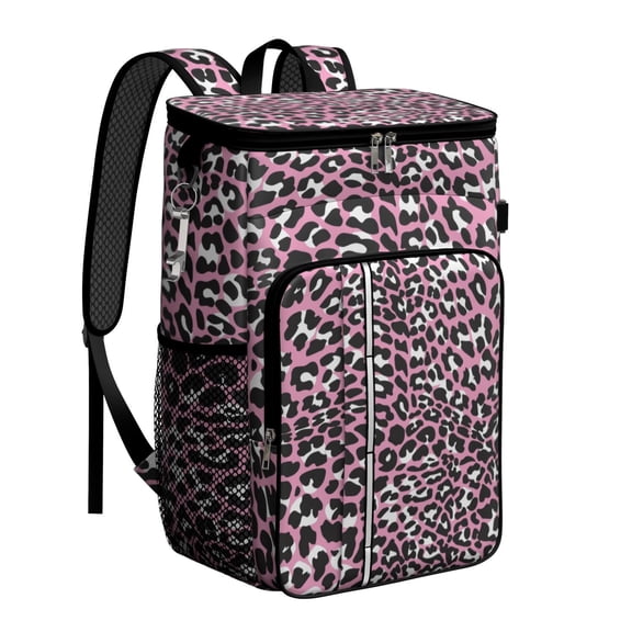Travel Cooler Bag - Pink and Black Of Leopard Print Camping Beer Cooler Backpack with Bottle Opener- Waterproof Insulated Picnic Backpacks - Cooler Bag for Beach