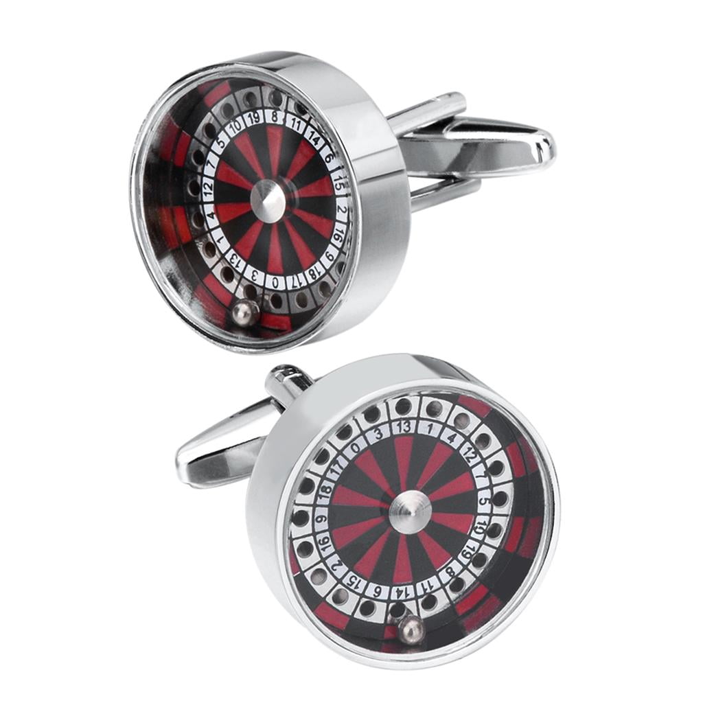NEW "ROULETTE WHEEL" Casino Style METAL SILVER STYLE CUFF LINKS in a GIFT BOX 
