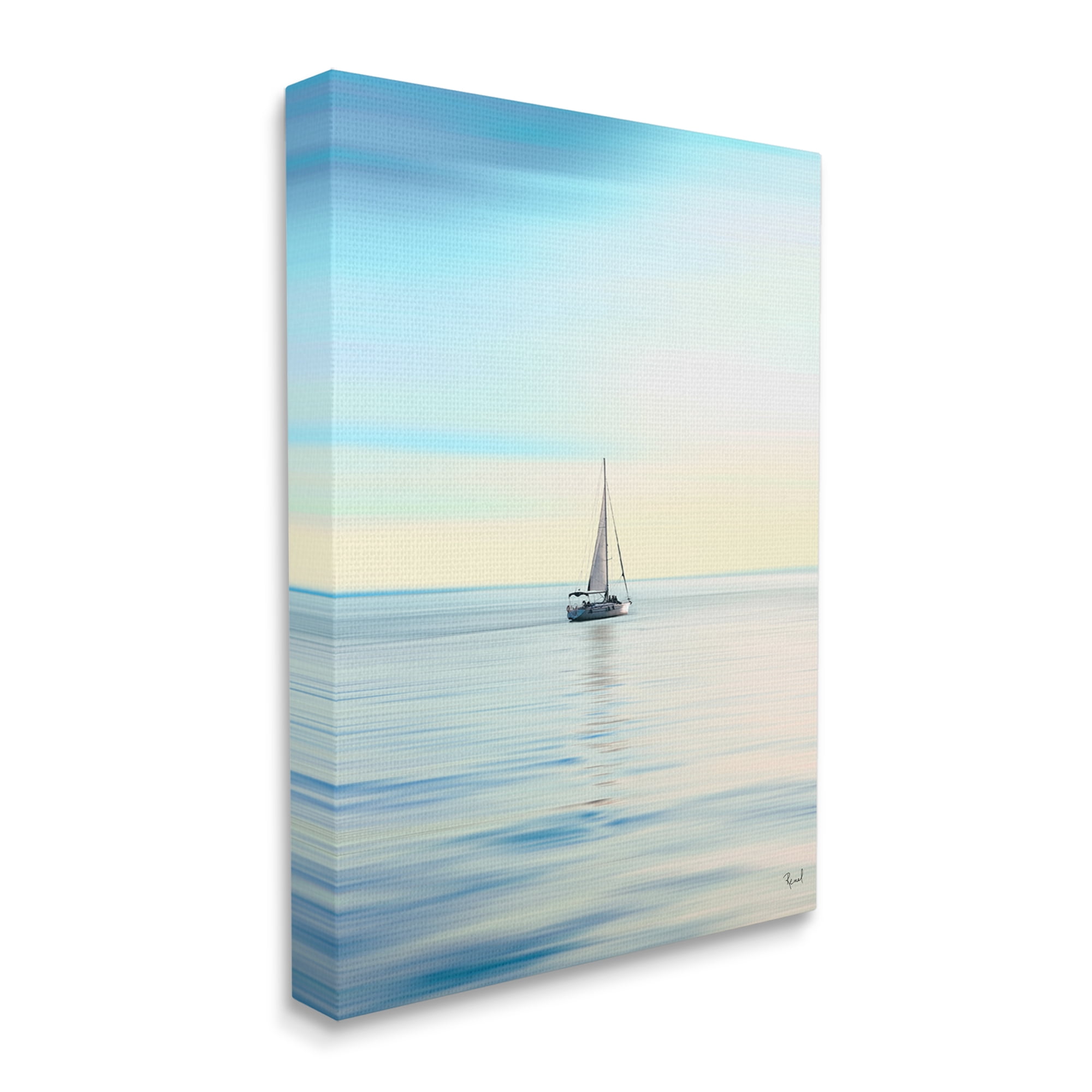 Stupell Industries Blue Sunlit Sailboat Transportation Painting Gallery Wrapped Canvas Art Print Wall Art, 30 x 40