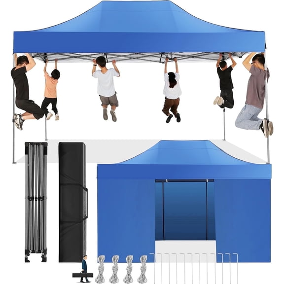SANOPY 10' x 15' Blue Heavy Duty Pop Up Outdoor Canopy, Waterproof