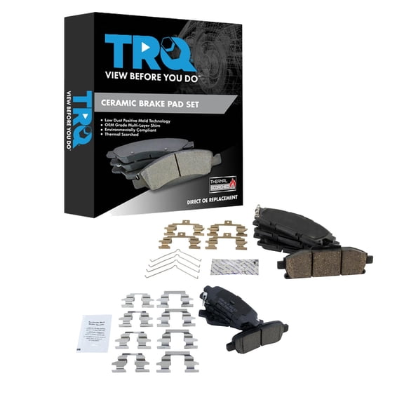 TRQ Front and Rear Brake Pad Set Ceramic Hardware Fits 2011-2017 Nissan Quest