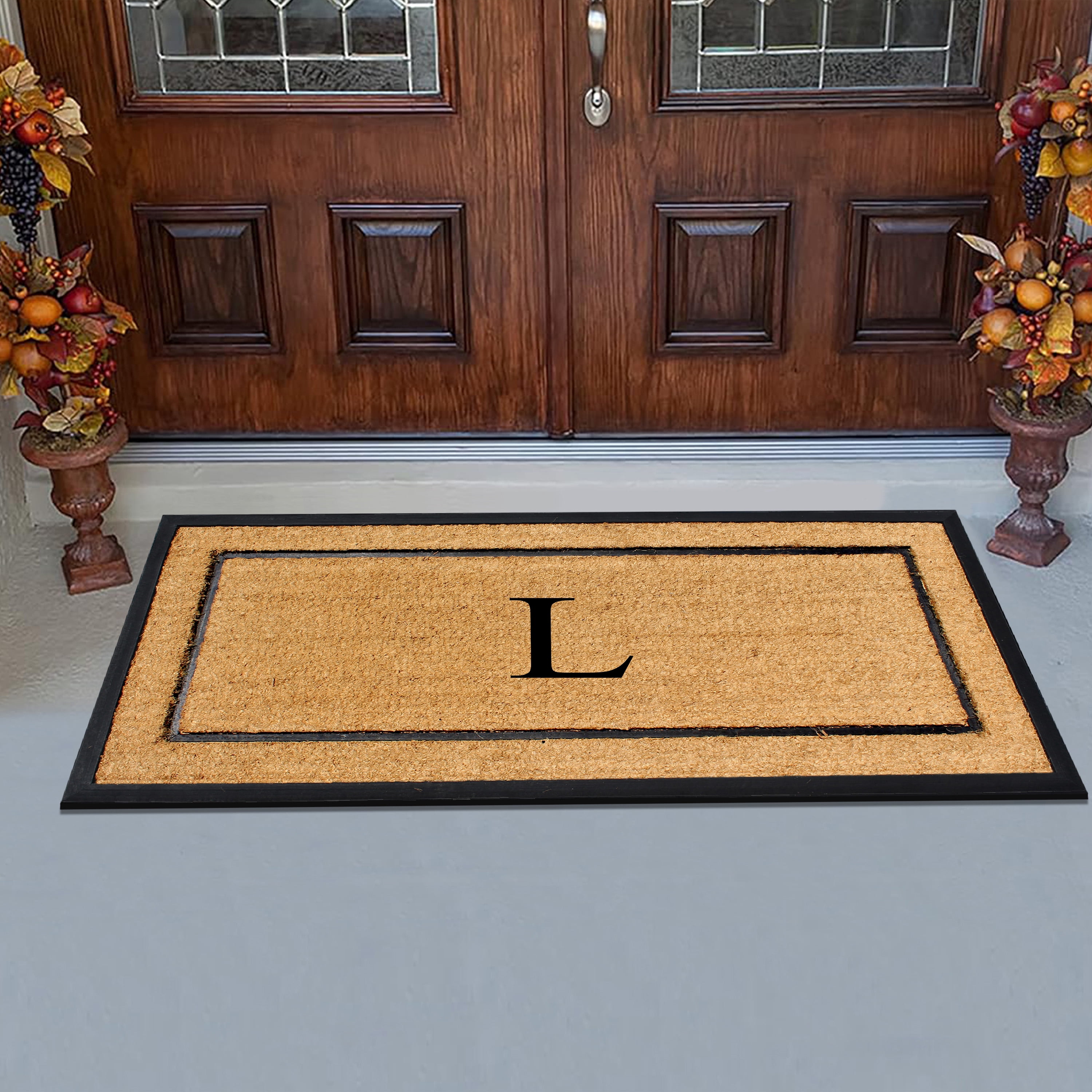A1HC Natural Coir Monogrammed Doormat, Heavy-Duty Thin Profile Front Door Mat - 30"x60"