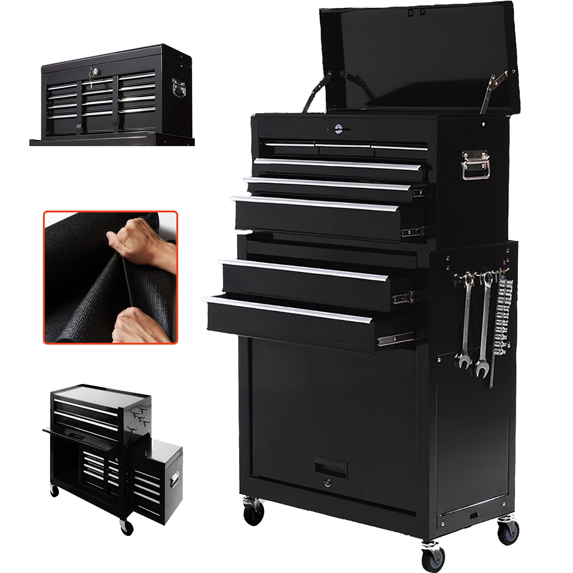 Storage Tool Cabinet Organizer Multi- purpose Big Rolling Tool Chest with Lock Drawer Removable Tool Cabinet 5-Drawer Service Tool Chest Tool Organizer Black