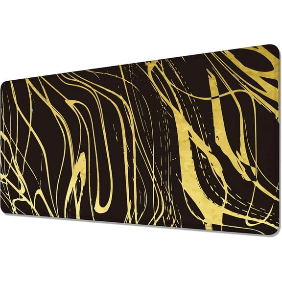 Gold Black Marble Desk Mat,Large Gaming Mouse Pad,Non-Slip Rubber Base Mousepad with Stitched Edges,Waterproof Mouse Mat Desk Pad for Work, Game, Office (31.5x15.7in)