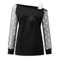 thumbnail image 2 of Mzoazpie Sequins Glitter Women Blouse Tops 2025 Mesh Long Sleeve Star One Shoulder Rhinestone Casual Shirt Spring Summer T Shirts Pullover for Holiday Size M, 2 of 9