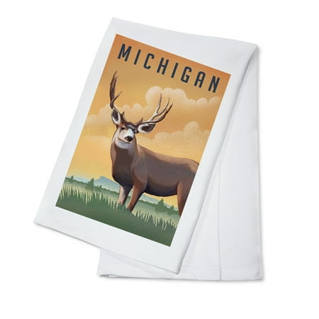 

Michigan Mule Deer Litho (100% Cotton Tea Towel Decorative Hand Towel Kitchen and Home)