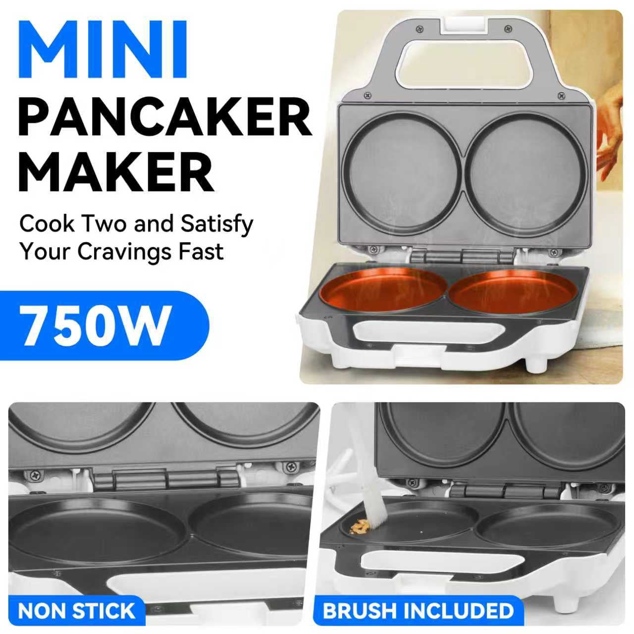 Mailand Double 4-inch Pancake Maker, Pancake Machine Electric, Maquina Para Hacer Pancakes, Brush Included, 750W, White