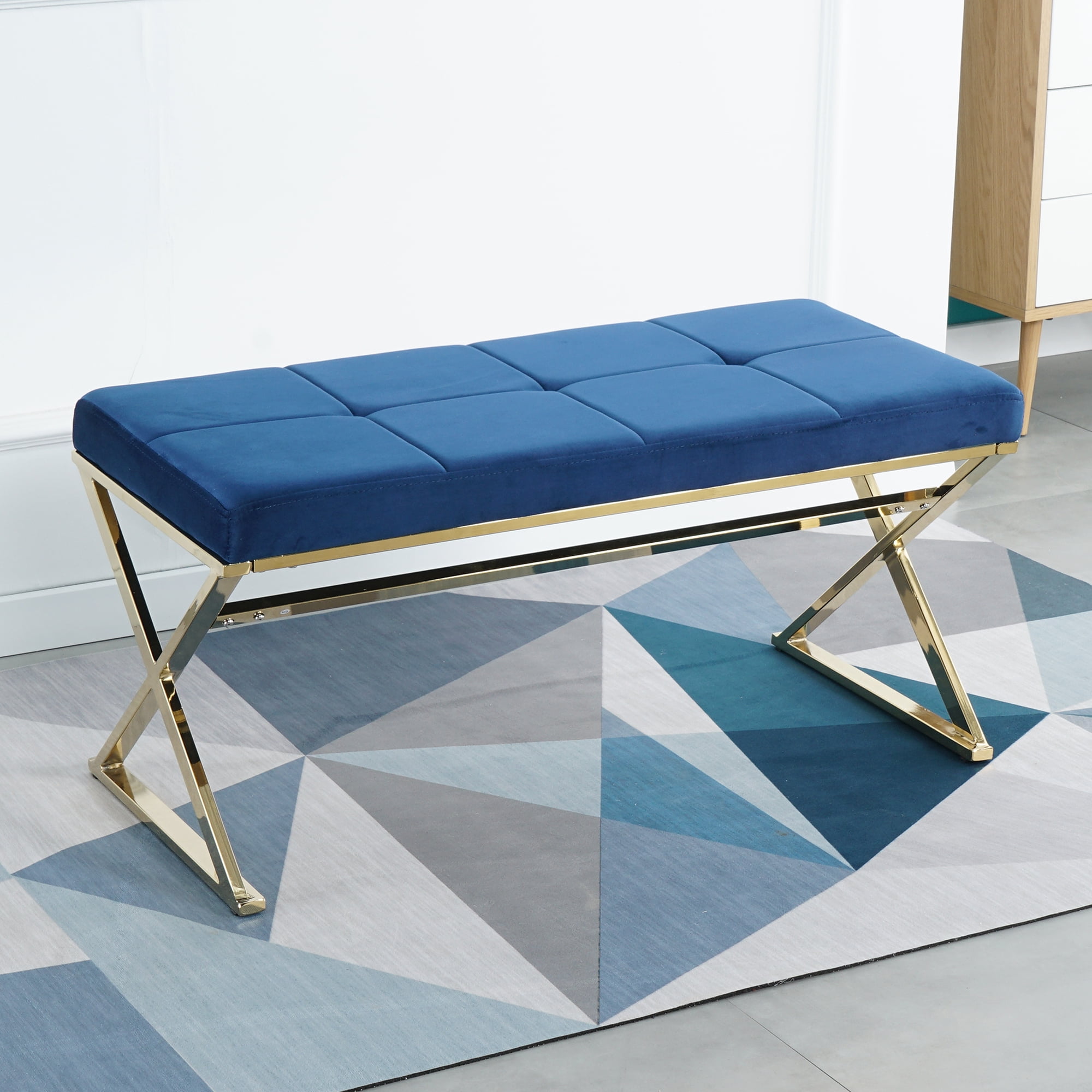 SYNGAR Upholstered Bedroom Bench, Modern Velvet Footstool Bench Seat