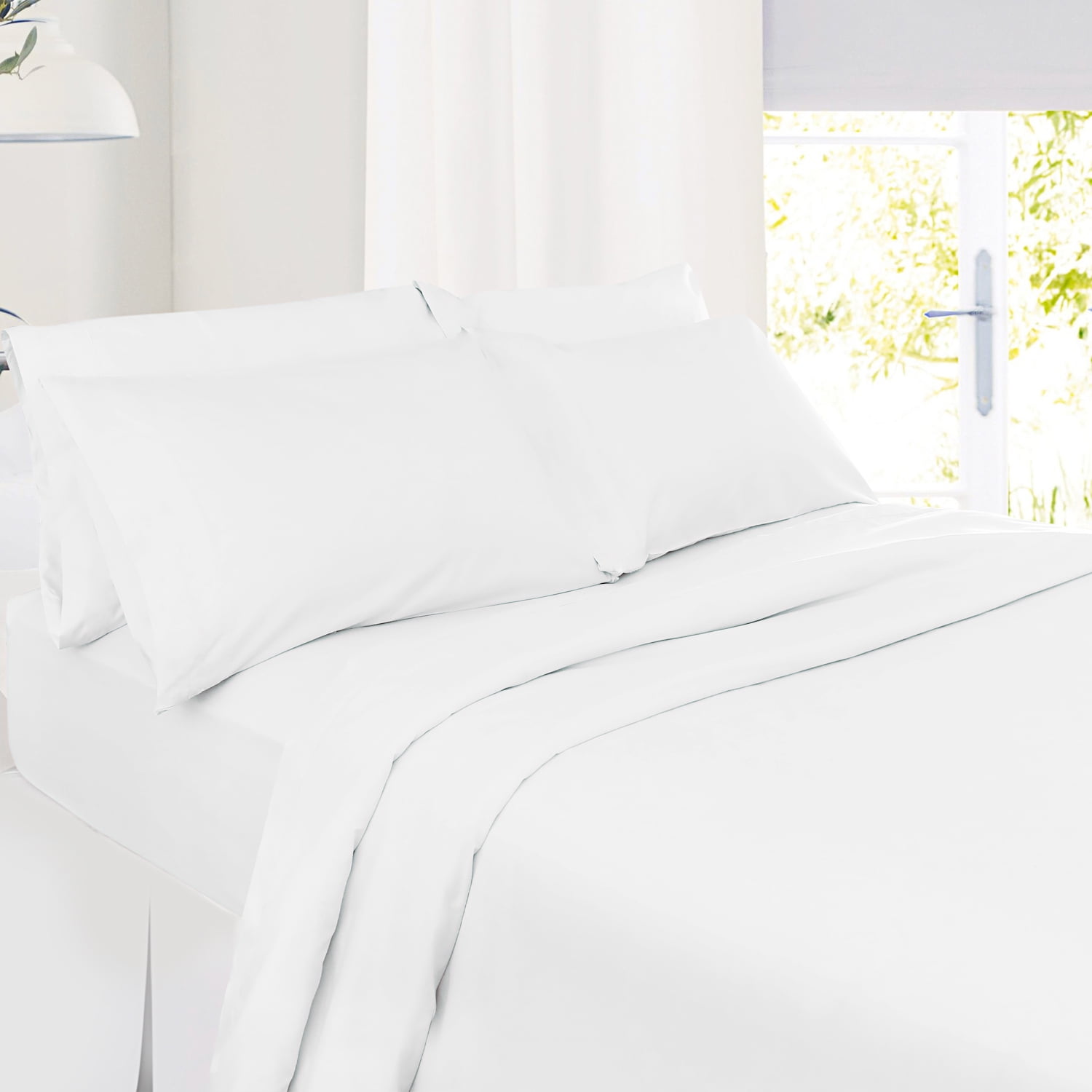 Extra Deep Pocket 6 Piece Bed Sheet Set – Super Deep Fitted Sheet Fits Mattress from 18-24 inces Depth – Double Brushed Microfiber Sheets with 4 Pillow Cases, California King, White