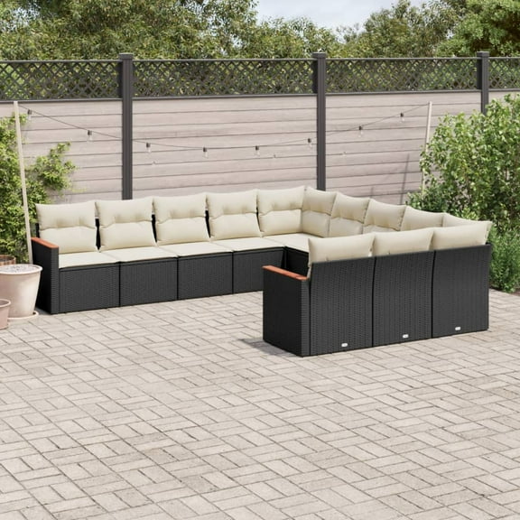 vidaXL Garden Sofa Set Black Poly Rattan Large Modular