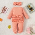 thumbnail image 4 of 3-6 Months Knit Outfit Baby Girl Clothes 3-6 Months Girl Footies Romper Solid Color Frills Baby Jumpsuit Zip Up Onesie Clothes Headband Orange, 4 of 9
