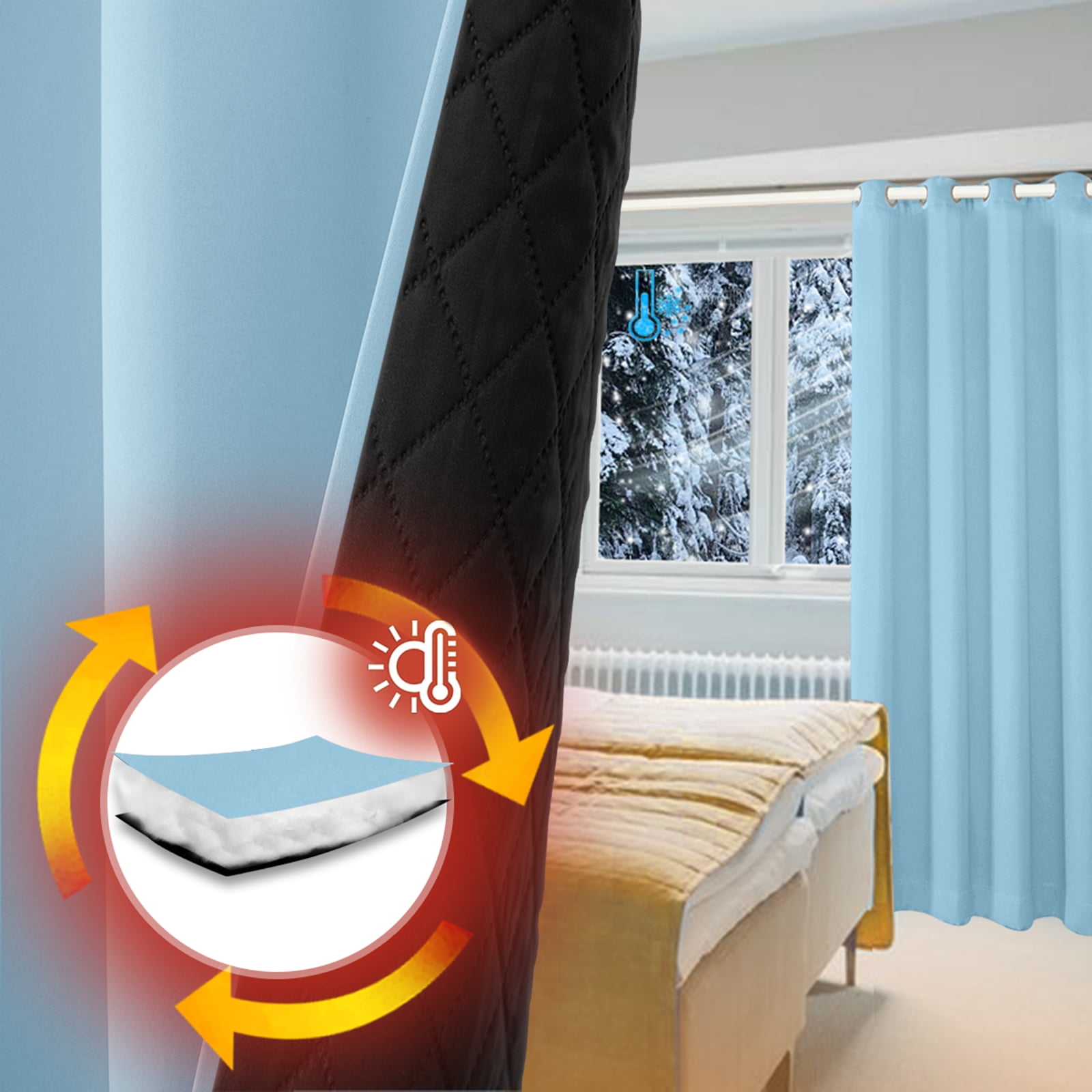 Lapalife Outdoor Curtain for Winter, 100% Blackout Waterproof Windproof Quilted Heavy Duty Curtain Cold Blocking Thermal Isolate for Living Room, Bedroom, 52"x 96", 1 Panel