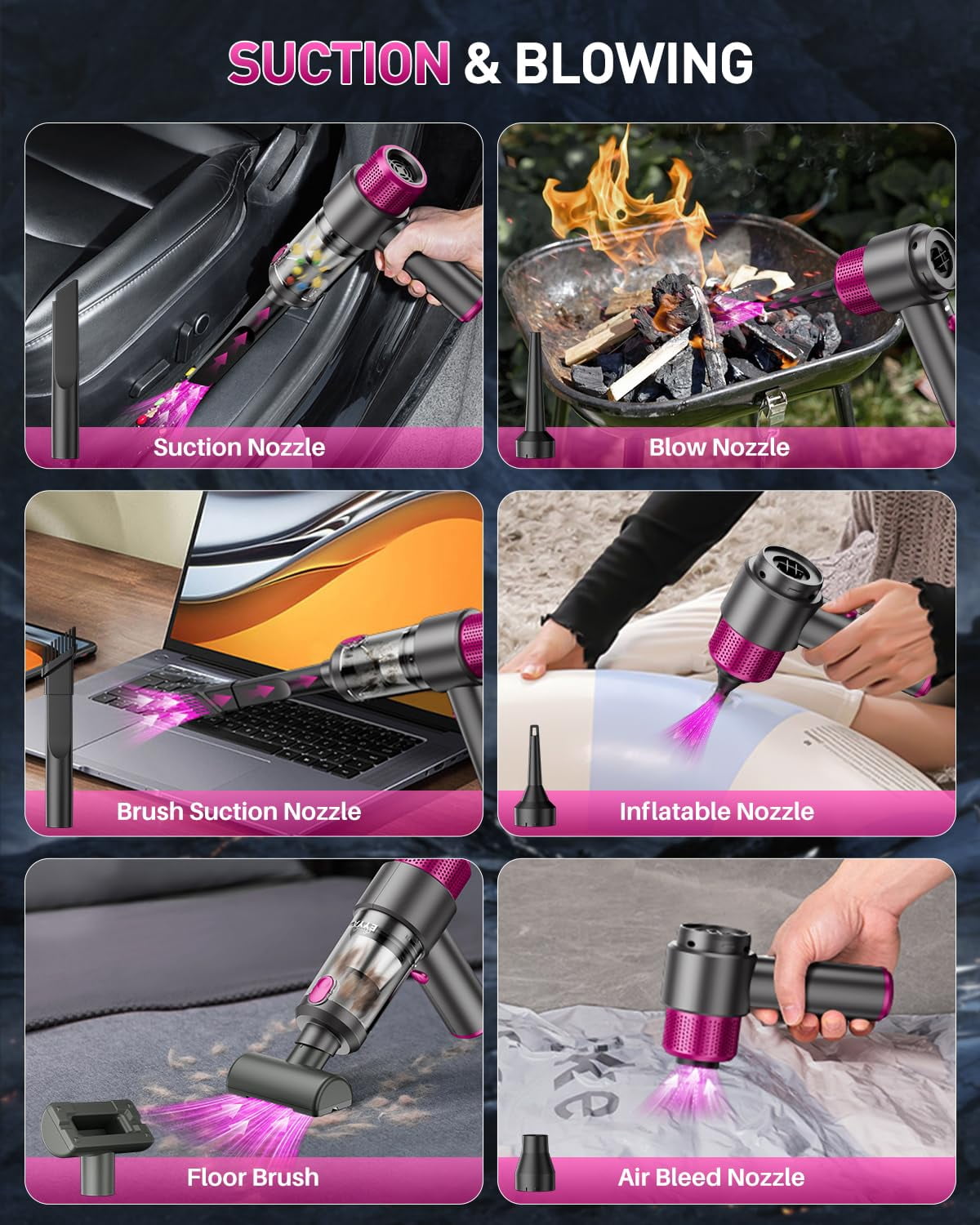 Handheld Car Vacuum Cleaner Cordless, 15000PA High Power Car Vacuum Cleaner & Air Duster, 4-in-1 Portable Mini Car Vacuum Cleaner with LED Light, Hand Held Vacuum Cleaner for Car Home Office