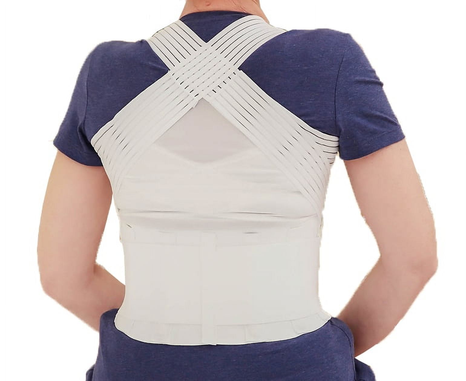 ObboMed MB-3400XL Back Brace Posture Corrector Wrap, Lower back and Lumbar Support Belt with Shoulder Straps and Front Hook and Loop Closure to Avoid Hunchback, Cream, Size XL:39”-42”