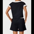 thumbnail image 3 of Camisetas de Mujer de Corta con Cuello en V y Contraste de Color, Deportivas Holgadas de Verano, Color Negro, Talla L, 3 of 7