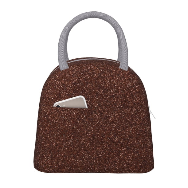 Balery Dark Brown Glitter Bolsa de Almuerzo para Mujeres, Caja de Almuerzo, Bolsa de Almuerzo Pequeña Impermeable, Tote de Almuerzo Reutilizable con Gran Capacidad