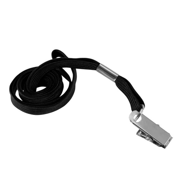 SICURIX Flat Lanyard with Bulldog Clip, Black, Pack of 100