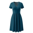 thumbnail image 6 of Lovzfmll Women's Relaxed V Neck Short Sleeve Solid Maxi Sundress, Loose Casual Dress Navy, S, 6 of 7