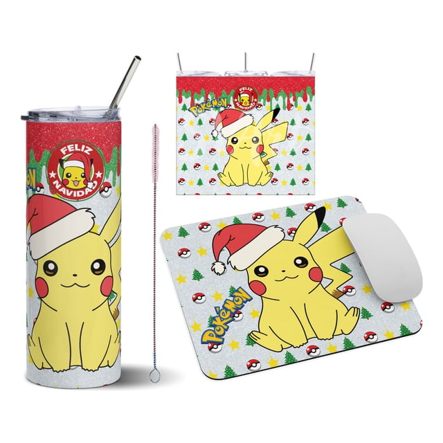 Termo Tumbler SVART 20 oz Diseño Pokemon Pikachu Feliz Navidad MD1