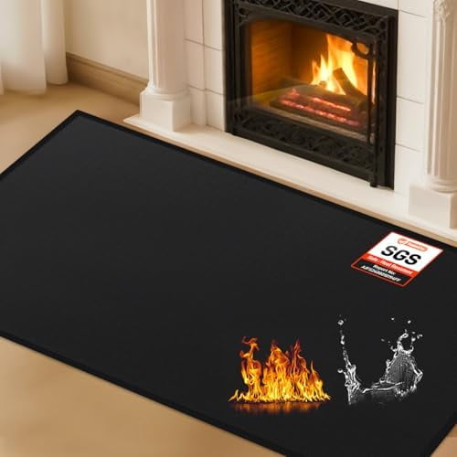Health Rugs for Fireplaces Fire Resistant, 39x25x0.04 inch Fireproof Fireplace Mat Hearth Rug, Hearth Pads for Wood Stove Fireplace Indoor Outdoor, Protect Floors Carpets from Sparks Embers, Black