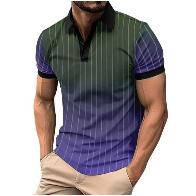 Mens Manga Corta Botón Abajo Camisas Patchwork Fallow Patrón Cuello Redondo Deportes Top para Diario