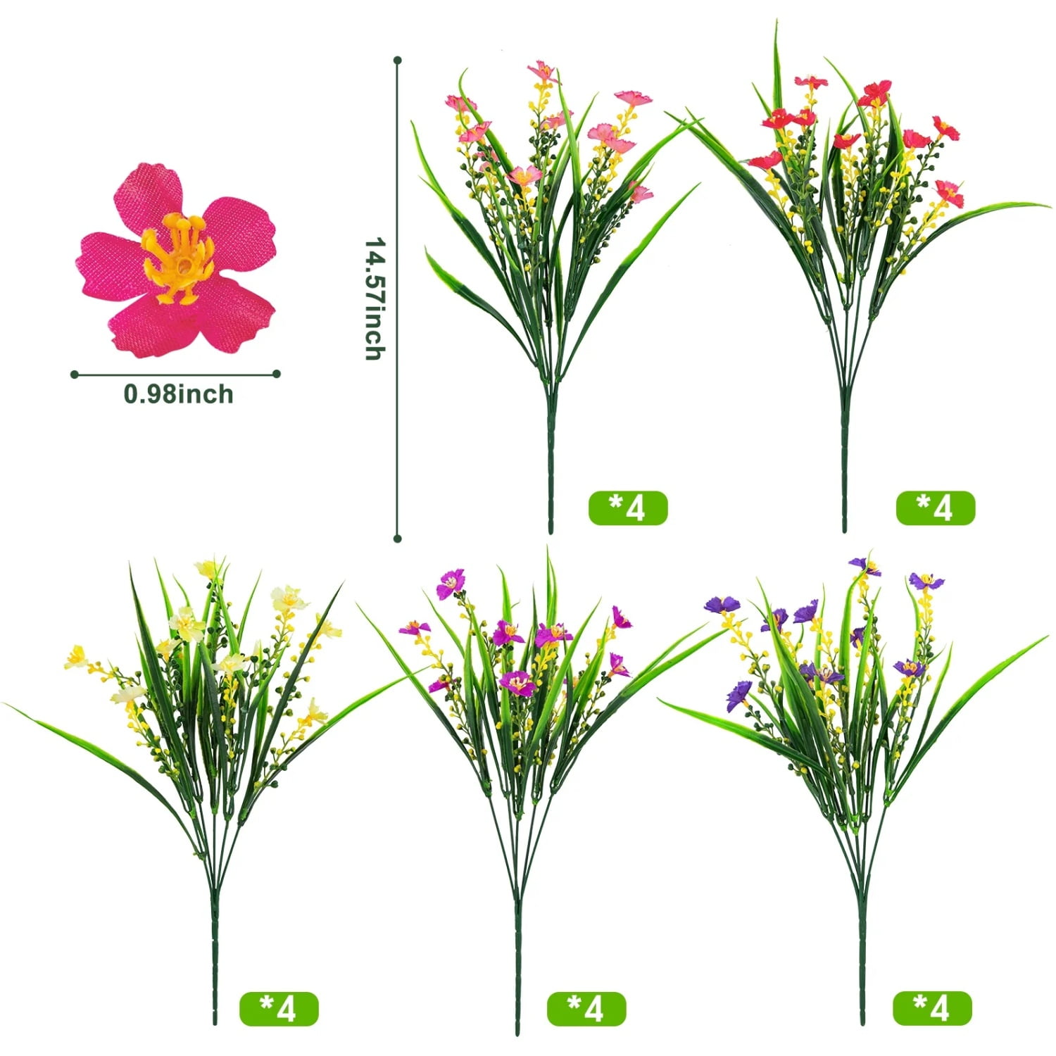 20 Bundles Artificial Flowers , Plastic UV Resistant Faux Plants for Indoor Outdoor Home Decor, Spring Summer Garden Porch Decoration (Multicolor)