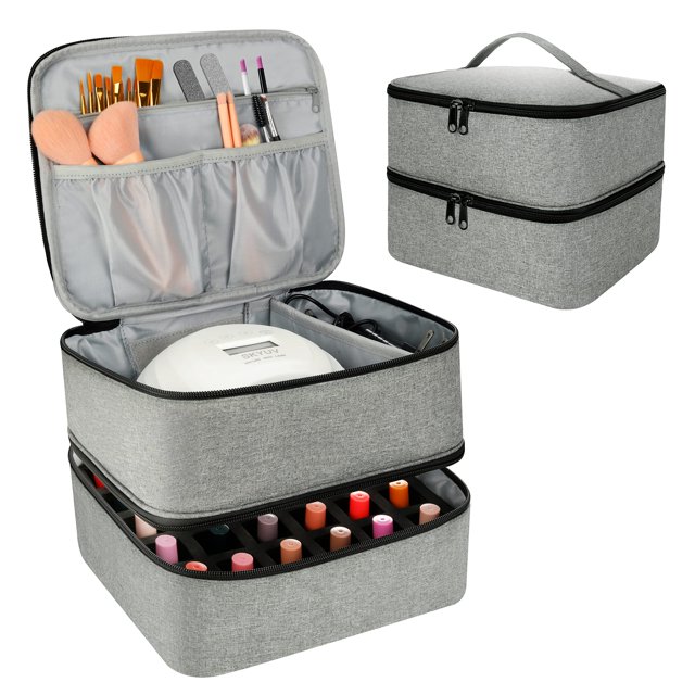 Estuche organizador de esmaltes de uñas con almacenamiento de luz ultravioleta, organizador de cosméticos profesional para juego de esmaltes de uñas (gris)