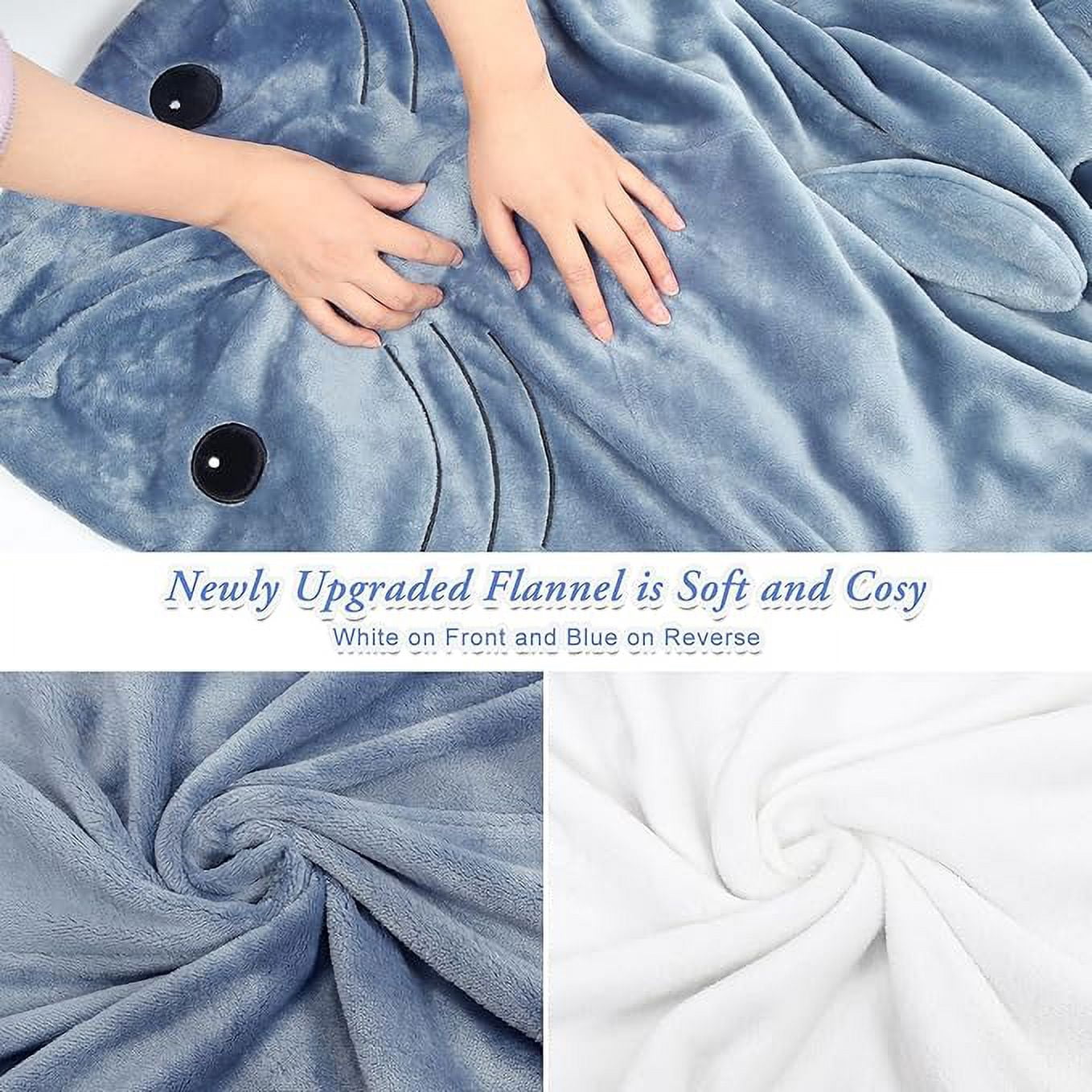 XXXL Size Flannel Shark Blanket Hoodie, Soft Cozy Warm Wearable Shark Blanket, Funny Shark Onesie Sleeping Bag Blanket，Wearable shark blanket hoodie cartoon animal one-piece blanket(Blue）