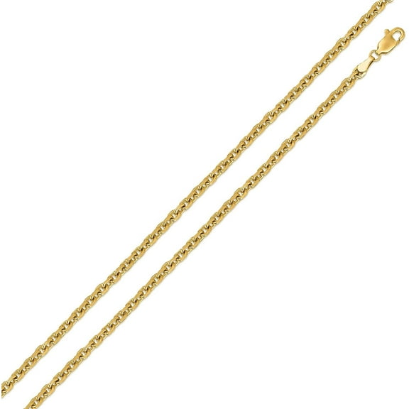 14K Yellow Gold 1.5mm Cable Pendant Chain, FREE Microfiber Cloth, Diamond Cut Rolo Link Mens Womens Necklace, Giorgio Bergamo 16