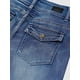 thumbnail image 4 of Pantalones vaqueros elásticos de cintura media para mujer con corte de bota, dobladillo sin rematar, bolsillo mediano con solapa azul, 4 of 5