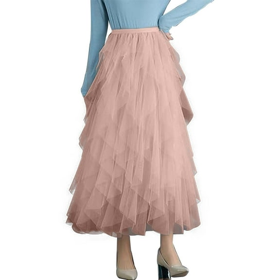 Sngxgn Women's Elegant High Waisted Side Slit Irregular Maxi Skirt(Pink,One Size)