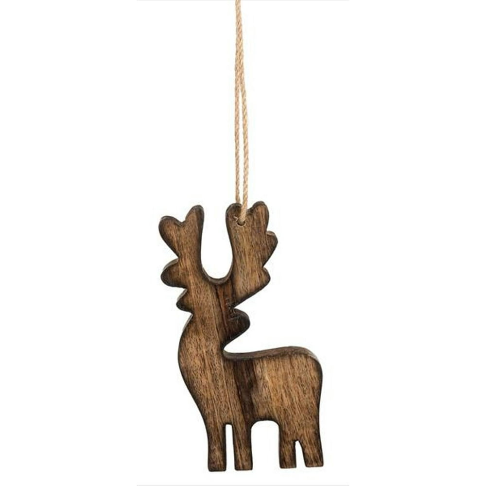 Rustic Carved Deer Christmas Holiday Ornament Wooden Dimensional