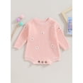 thumbnail image 3 of Musuos Infant Baby Girl Knitting Jumpsuit 3 6 9 12 24M Flower Embroidery Long Sleeve Round Neck Romper for Fall Winter, 3 of 9