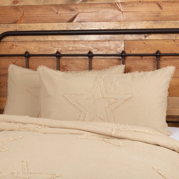 VHC Brands Burlap Star Pillow Sham Cover 100% Cotton Farmhouse Bedding Accessory, King, Vintage Tan