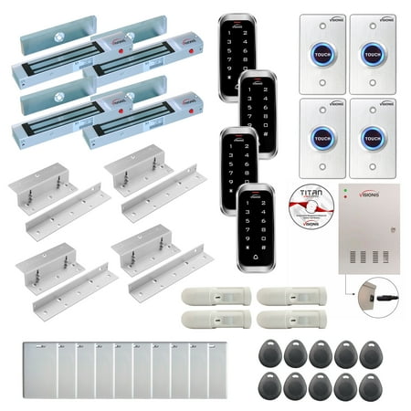 

FPC-8158 Four Doors Access Control Electromagnetic Lock For Inswinging Door 300lbs TCP / IP Wiegand Controller Box Weatherproof Keypad / Reader EM Compatible Software Included 20 000 Users PIR