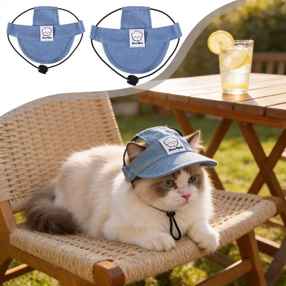 Pet Denim Sun Hat for Dogs & Cats, Breathable Summer Cap with Adjustable Strap, Lightweight Outdoor Hat for Walks & Photo Props, Topliu