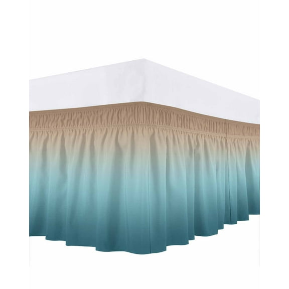 Teal Green Bed Skirt King Size 16" Drop and Brown Gradient Ruffled Wrap Around Bed Skirts Adjustable Elastic Bedskirt Dust Ruffle for King Size Bed