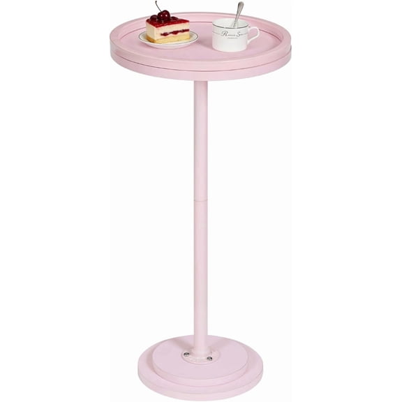Small Round Side Table, Drink Table, Coffee Martini Table with Pedestal Accent for Small Spaces in Living Room, Bedroom, Sofa Couch, Pink