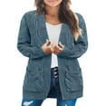 thumbnail image 1 of Women Cable Knitted Cardigan Outwear Solid Color Long Sleeve Open Front Sweater Jacket with Pockets, 1 of 5