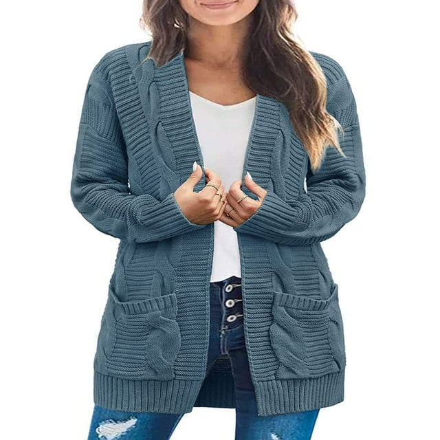 Women‘s Chunky Knit Long Cardigan with 2 Pockets Loose Knitwear Oversized Sweater