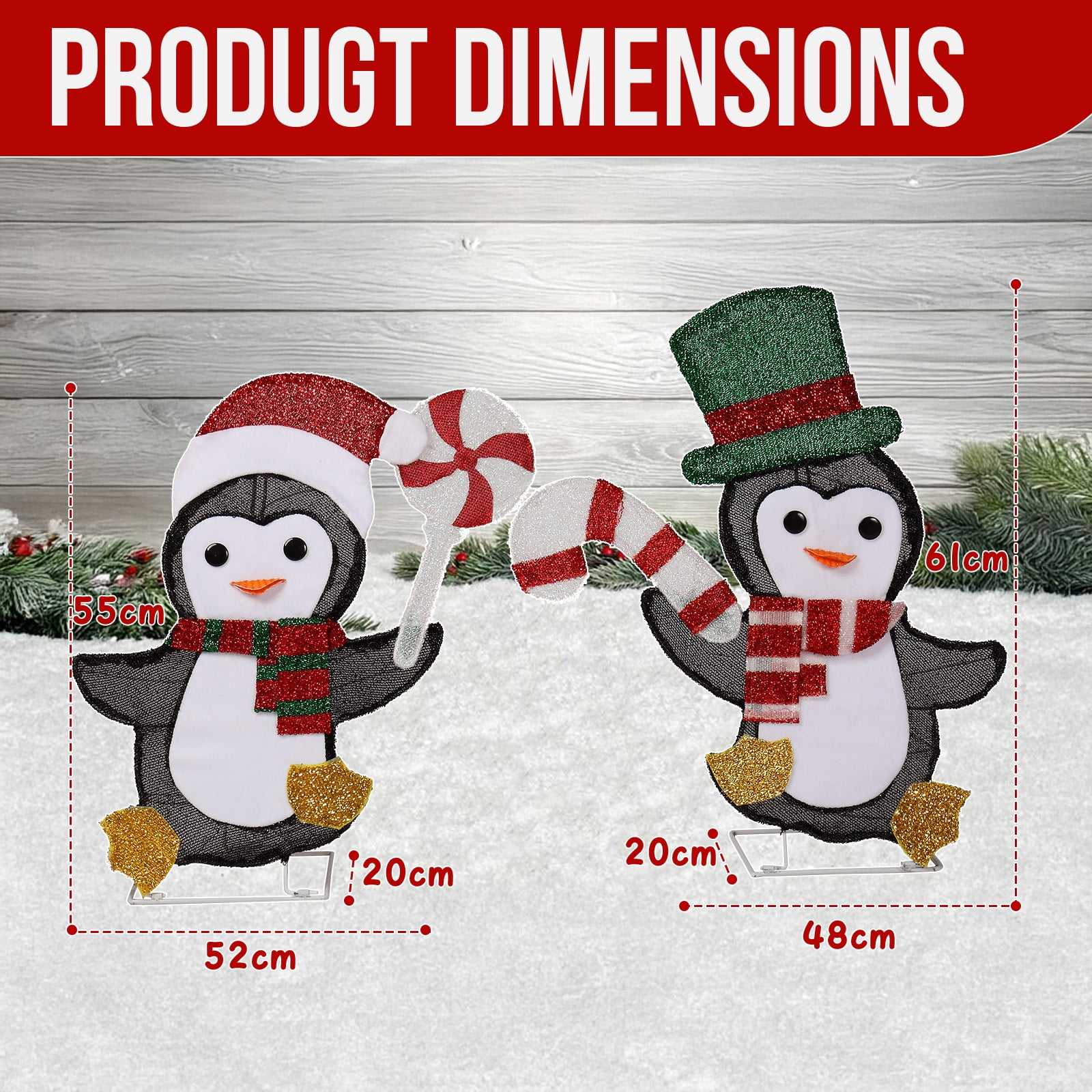 Astoutdoor Set of 2 Lighted Penguin and Candy Cane Christmas Decorations, Pre-lit 2D Holiday Decor with 80 Warm White LED Lights for Indoor Outdoor Use