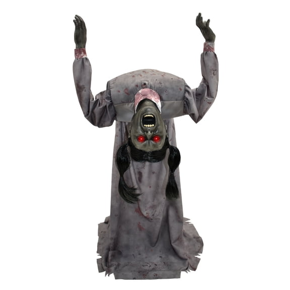Haunted Hill Farm Red LED Plug-In/Battery Head Spinning Beatrix Halloween Animatronic 4.6-Ft.