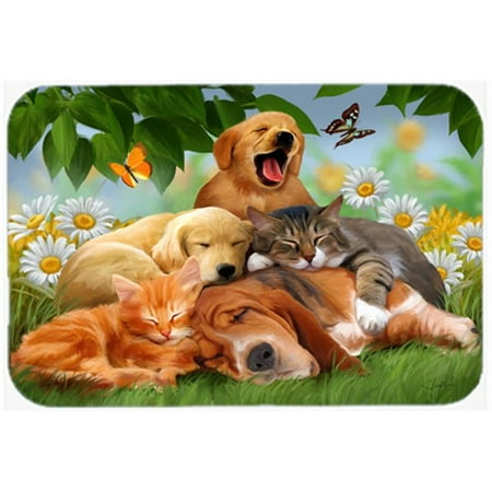 

Golden Retriever Labrador And Basset Hound Sleepy Heads Glass Cutting Board Large