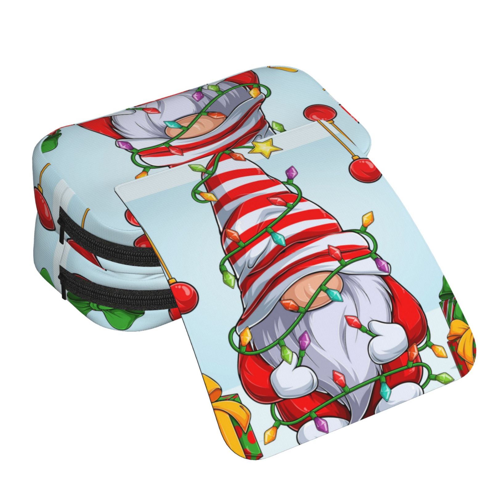 Rateoe Funny Christmas Gnome Pattern Double Clamshell Pen Case, Storage Organizer with Two Zipper Compartments– Holds Up to 50 Pencils & Pens