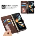 thumbnail image 4 of Jiahe Cover for Samsung Galaxy Z Fold 4, Wallet Case with Card Holder,Embossde Flower Flip Leather Magnetic Shockproof Card Slots Stand with Shoulder Strap Full Body Cover Case, brown, 4 of 8