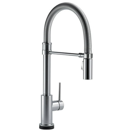 Spring Pull Down Faucet Delta Trinsic Single Handle Pull-Down Spring Spout Kitchen Faucet with Touch2O Technology, Arctic Stainless ()