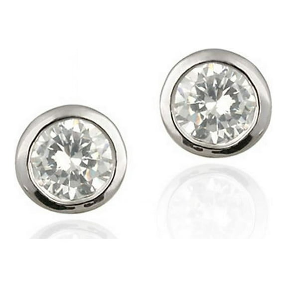 Sterling Silver CZ 8mm Bezel-Set Round Solitaire Stud Earrings