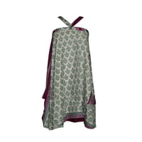 Mogul  Womens Wrap Skirt Green Print Silk Sari Beach Reversible Skirts Beach Wear