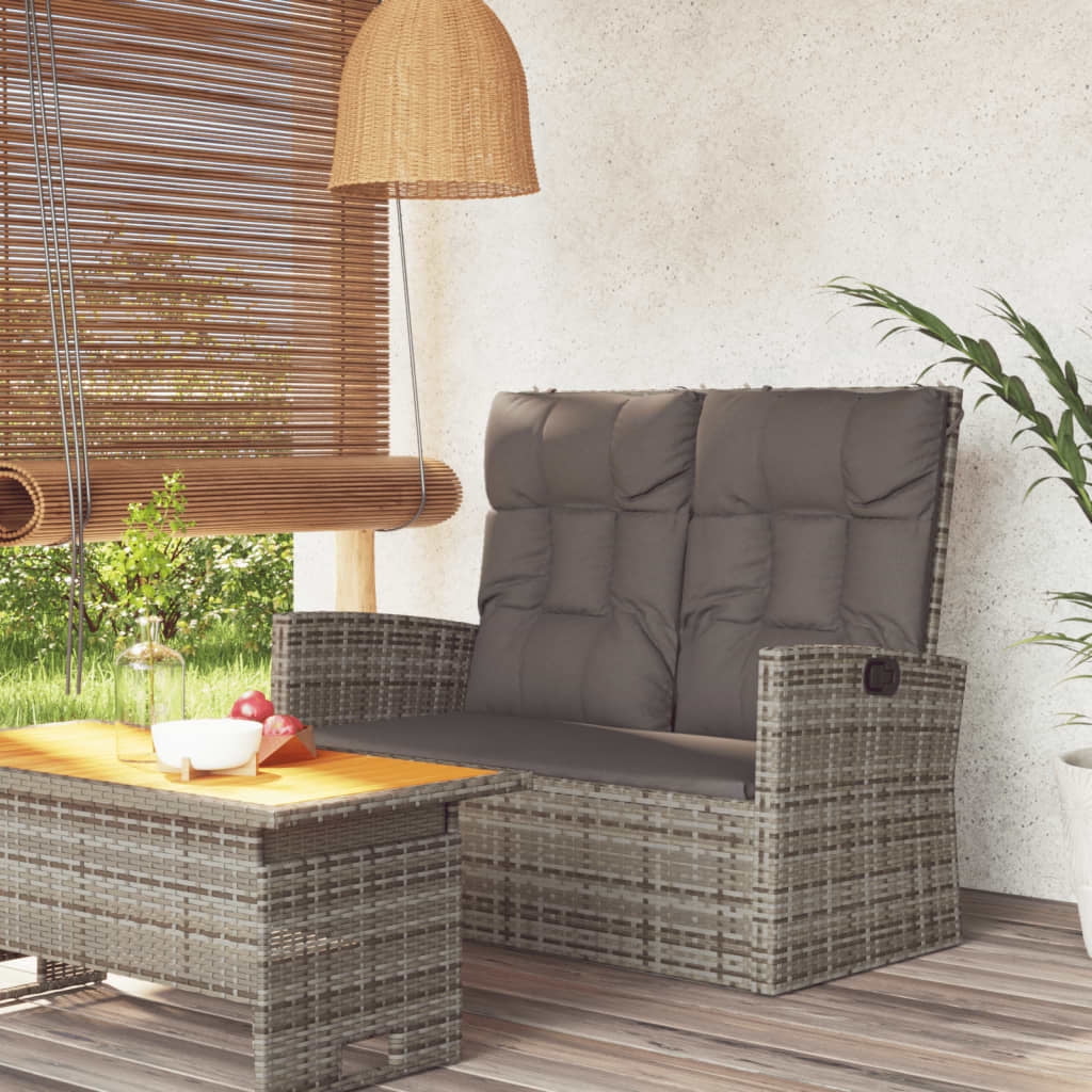 vidaXL Reclining Garden Bench with Cushions Grey 118 cm Poly rattan